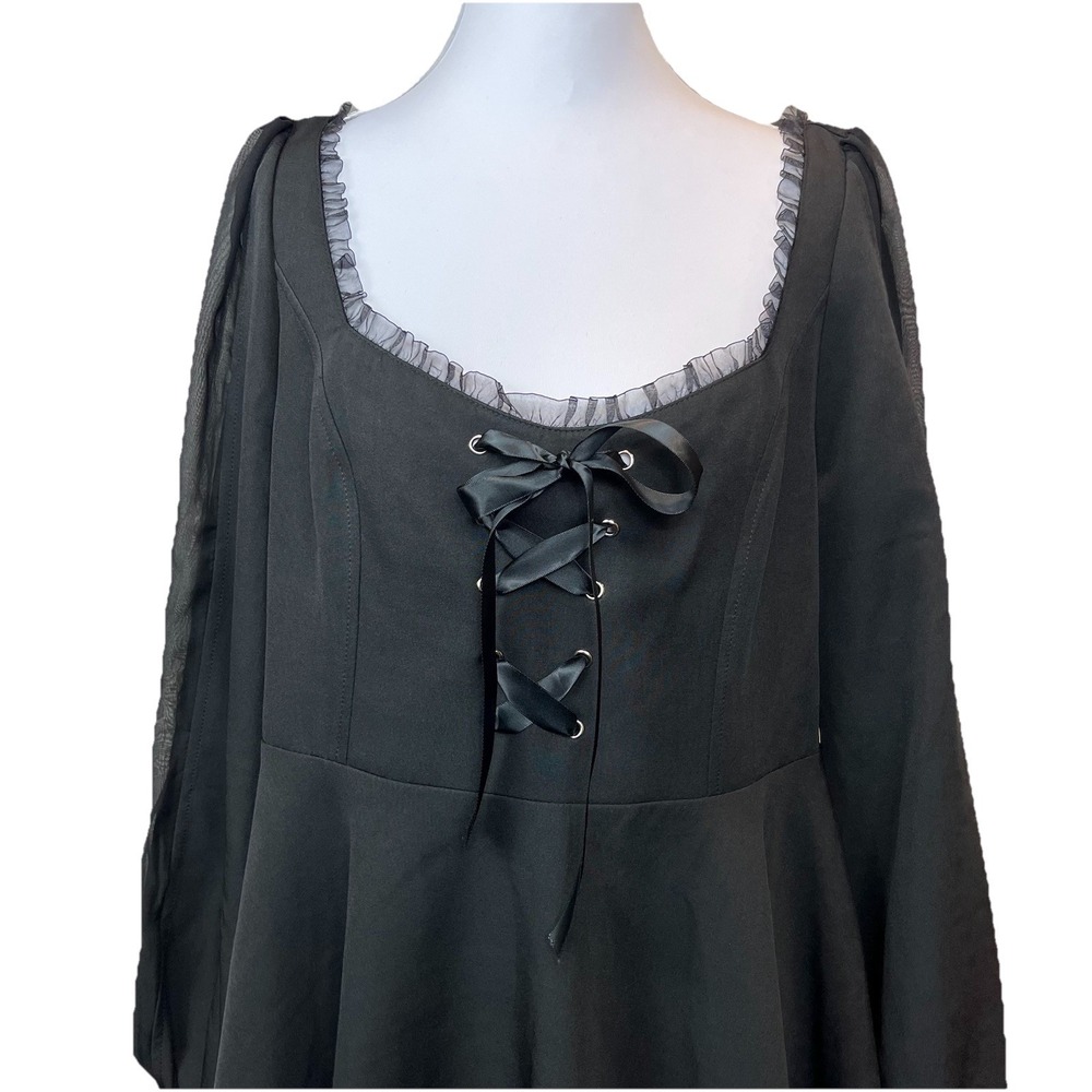 Punk Rave Goth Dress 2XL Lolita‎ Black Witchy Vamp Steampunk Dress Mesh Emo - Picture 3 of 12